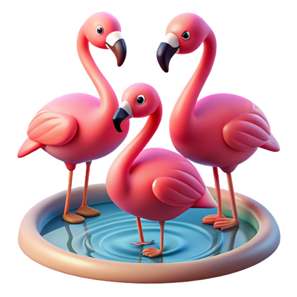 rare tropical A group of flamingos wading in a shallow lake, vibrant pink plumage, realistic style, soft, warm lighting perfect clarity png