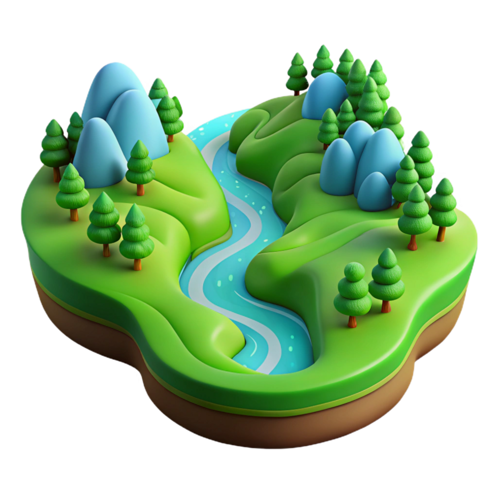 gorgeous distinctive A winding river through a lush green valley, aerial view, vibrant and colorful style png