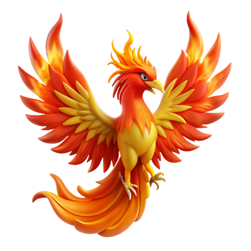 extraordinary romantic futuristic A majestic phoenix with feathers of fire, rising from the ashes of a burning pyre, vibrant colors gallery standard png