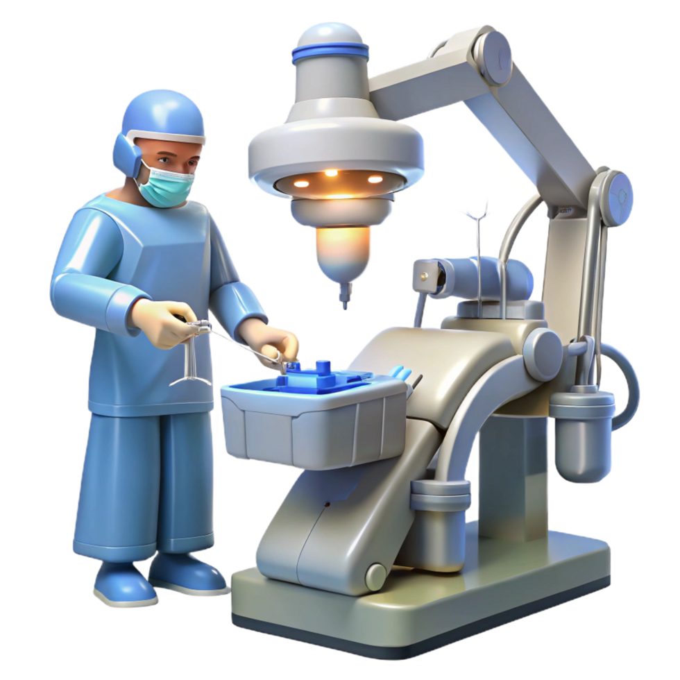 stunning tropical A robotic surgeon performing a delicate operation, intricate tools and instruments visible, lit by surgical lighting, in a realistic, medical style expertly shot png