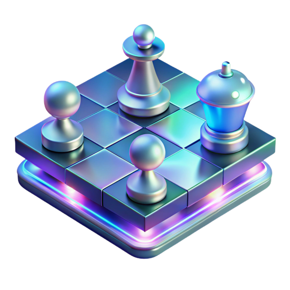 elegant acclaimed A holographic chessboard with pieces moving autonomously, soft lighting, futuristic style png