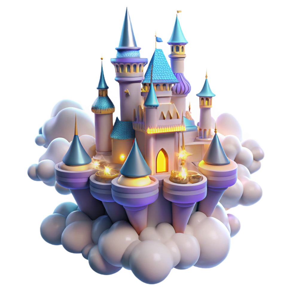 picturesque surreal A floating castle in the clouds, intricate spires, glowing windows, magical, dreamy, fantasy art, professional png