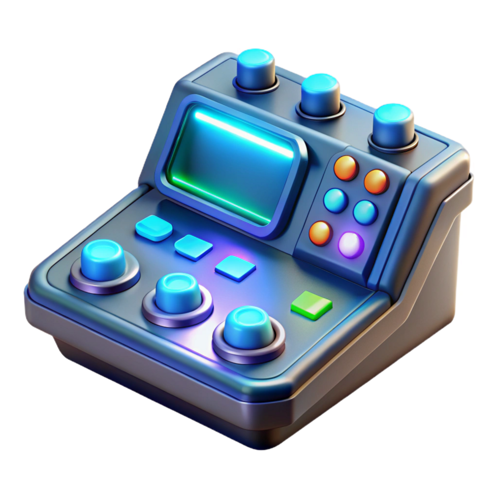 passionate splendid A futuristic control panel with glowing buttons and holographic displays, illuminated by a soft blue light, cyberpunk style flawless png