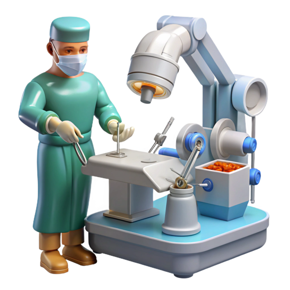 remarkable art deco A robotic surgeon performing a delicate operation, intricate instruments, sterile, bright lighting, photorealistic style genuine png