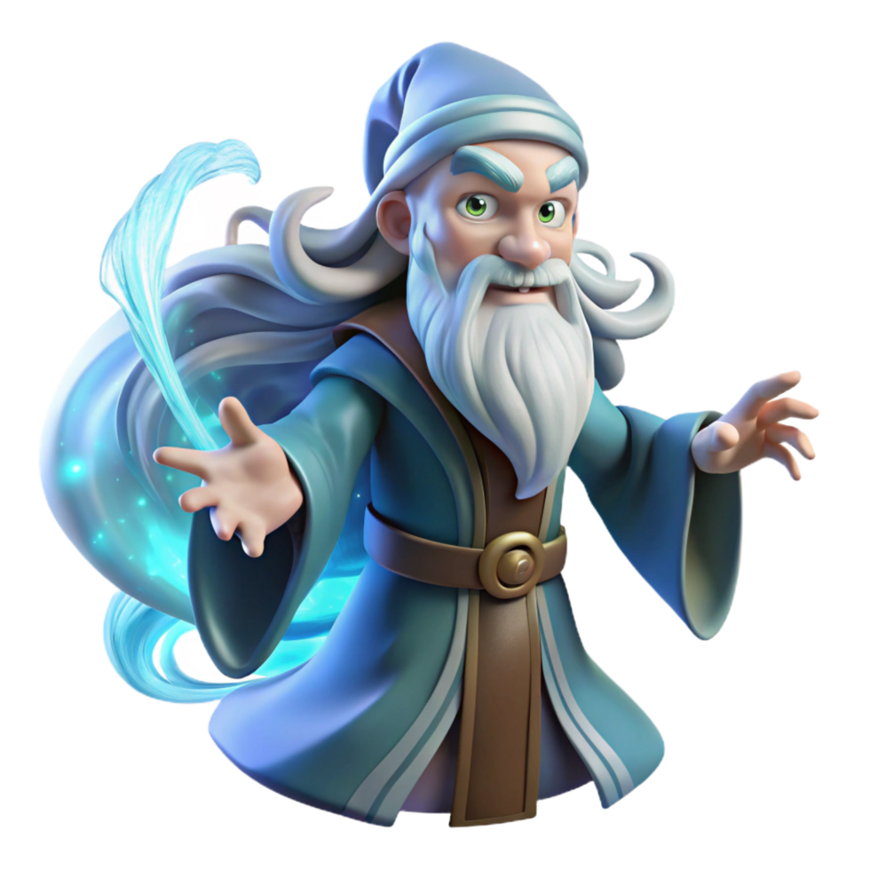 magnificent melancholic modern A wise old wizard with a flowing white beard casting a spell amidst a swirling vortex of arcane energy, dynamic lighting, in a digital painting style detailed png