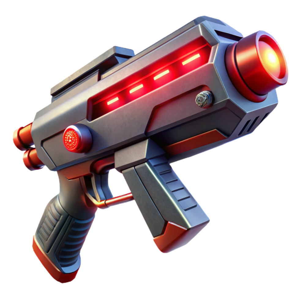 playful stunning A futuristic weapon, its sleek design hinting at its destructive power, illuminated by a menacing red light, rendered in a sci fi, concept art style ultra HD png