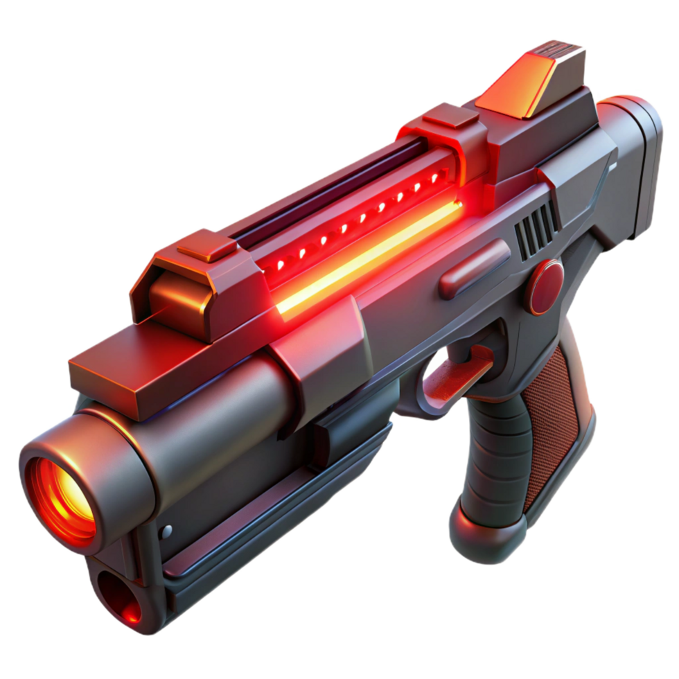 wonderful baroque A futuristic weapon, its sleek design hinting at its destructive power, illuminated by a menacing red light, rendered in a sci fi, concept art style ultra HD png