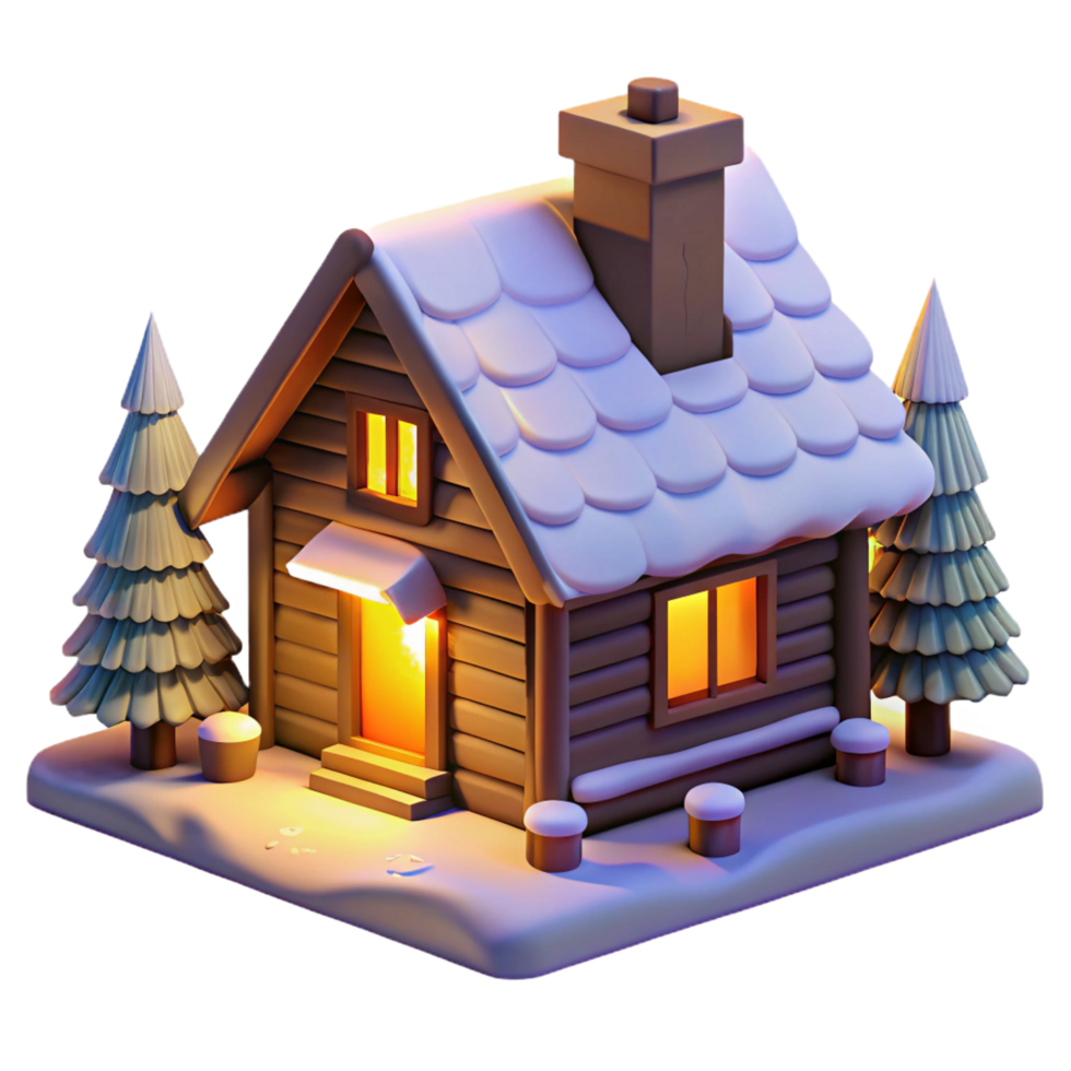 playful picturesque A log cabin in a snowy forest, warm firelight glowing through windows, cozy atmosphere, rustic, winter scene, impeccable png