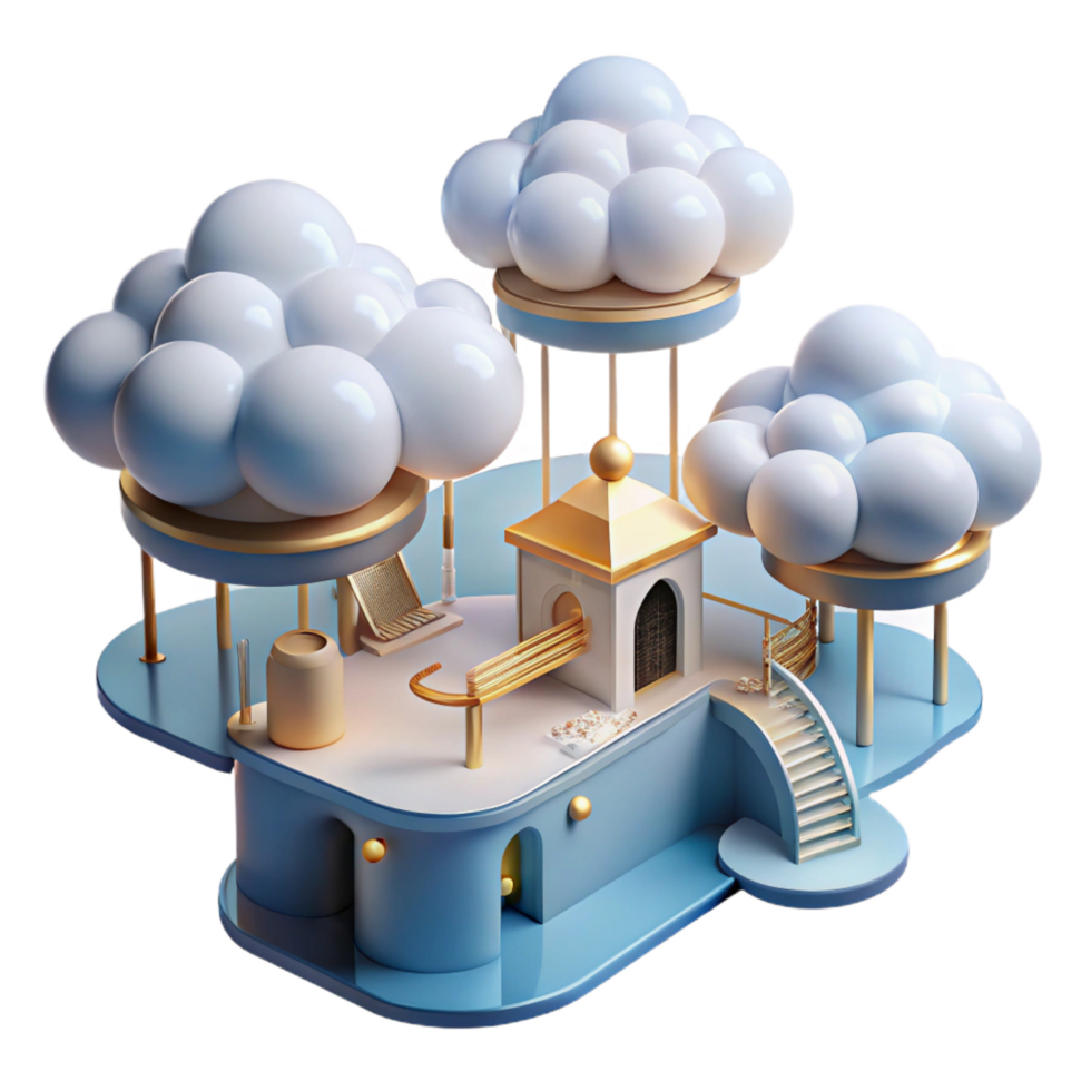intense immaculate A cloud city with floating platforms and interconnected walkways, dreamlike atmosphere, soft lighting, top tier png