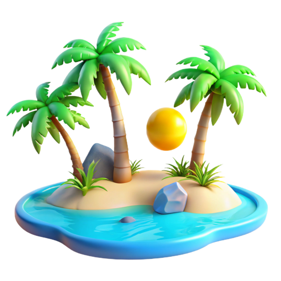 pristine inspired A tropical beach with palm trees and turquoise water, bright sunlight, vibrant colors, paradise style, png