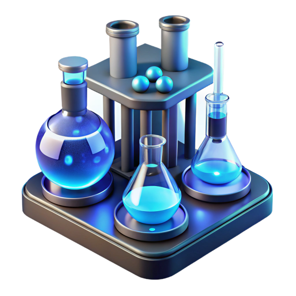 elegant acclaimed A futuristic laboratory, filled with bubbling beakers and glowing test tubes, illuminated by the cool blue light of the holographic displays. Sci fi style, clinical lighting png