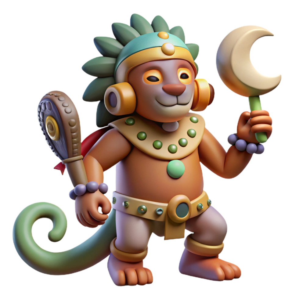 quintessential rustic A playful Aztec Ahuizotl, with a monkey s hand at the end of its tail, lurking in a moonlit lake, in a pre Columbian art style authentic png