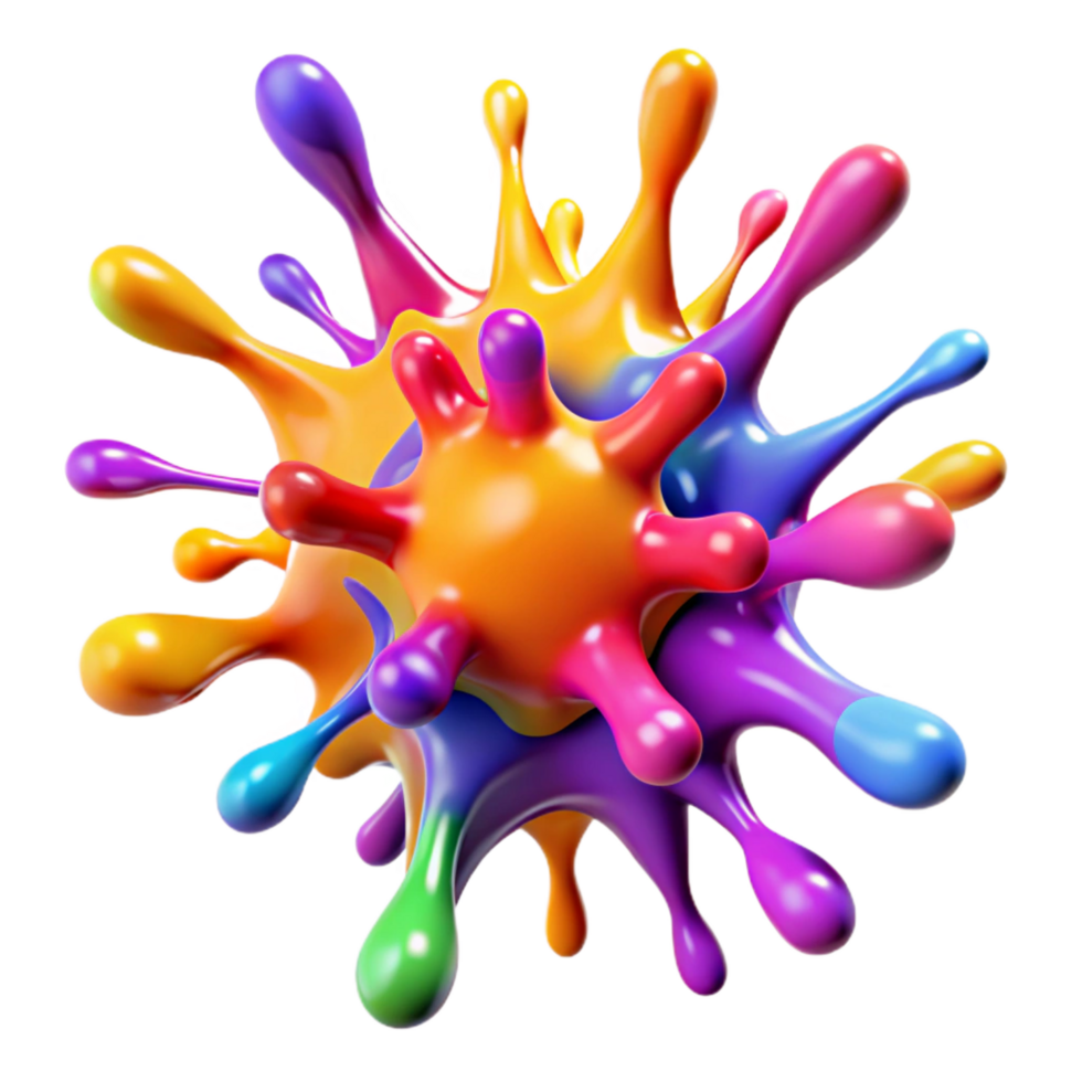 dramatic alluring A chaotic explosion of paint splatters in vibrant, contrasting colors, illuminated by a bright, directional light handcrafted png