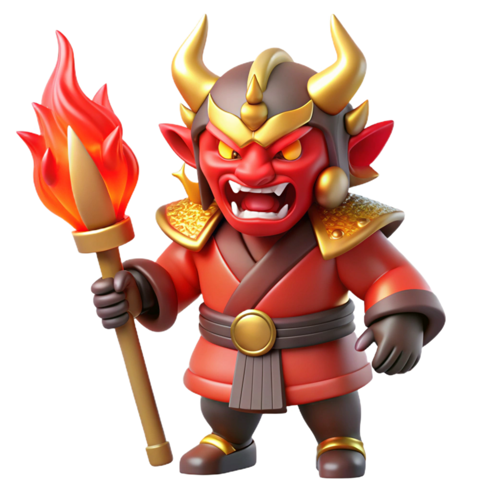 glorious mid century A powerful oni wielding a kanabo club, fiery red lighting, Japanese mythology style fine detail png
