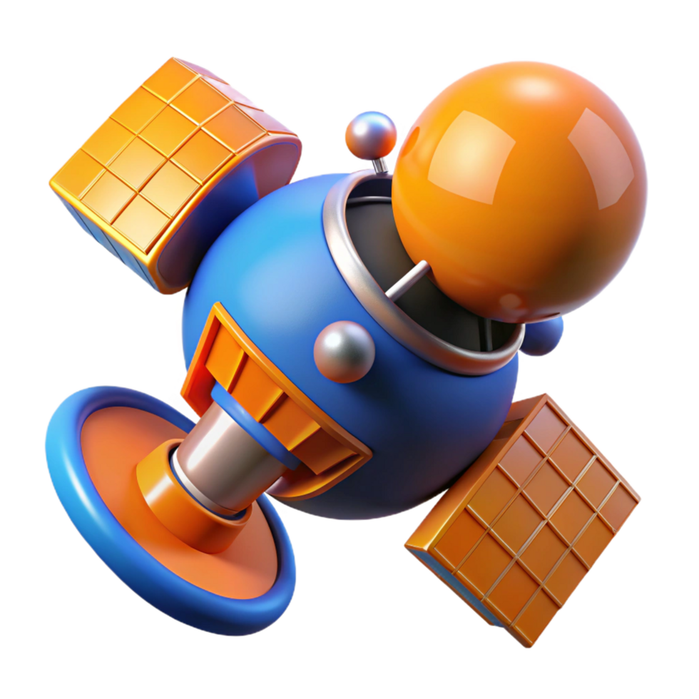 wonderful renaissance A space station orbiting a binary star system, orange and blue hues, hard surface modeling style masterfully captured png