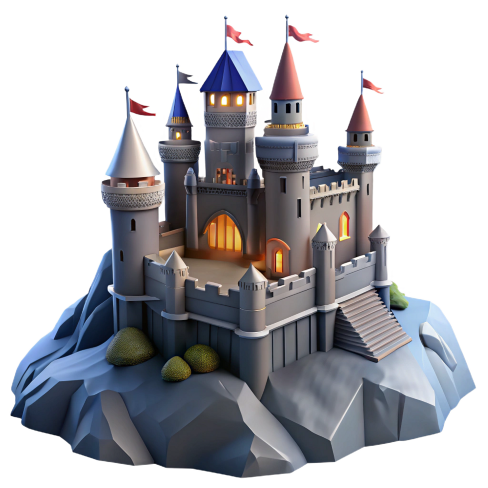 breathtaking classic A medieval castle perched on a cliff edge, stormy skies, dramatic lighting, gothic architecture, flags waving in the wind, sense of impending doom exclusive png
