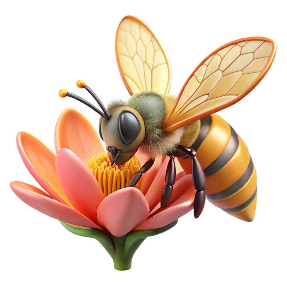 alluring romantic baroque A close up of a bee collecting pollen from a flower, detailed wings and body, macro photography, nature documentary style precision png
