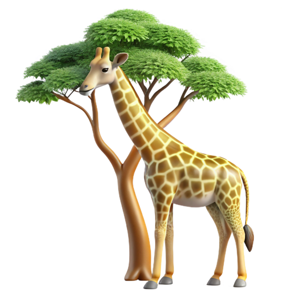 fascinating nostalgic elegant A graceful giraffe reaching for leaves on a tall acacia tree, bathed in warm sunlight, rendered in a photorealistic style perfect clarity png