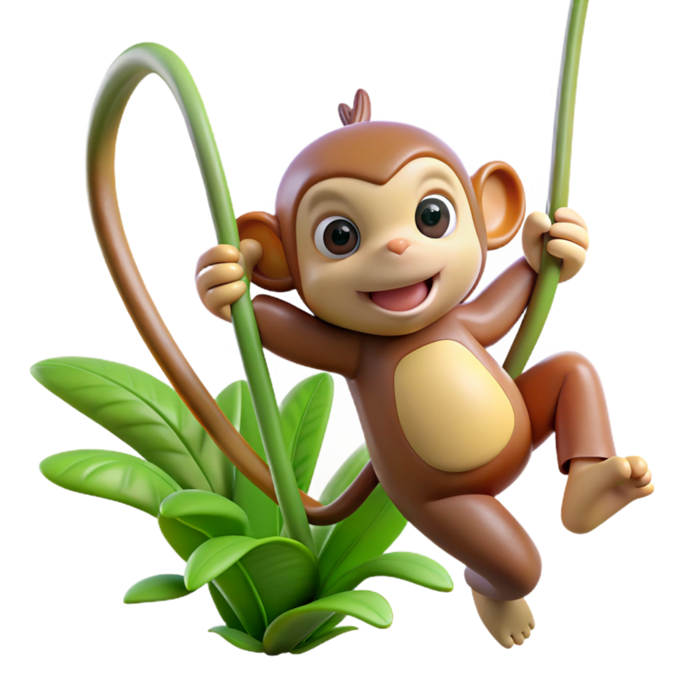 peaceful dramatic A playful monkey swinging through the jungle, dynamic pose, cartoon style impeccable png