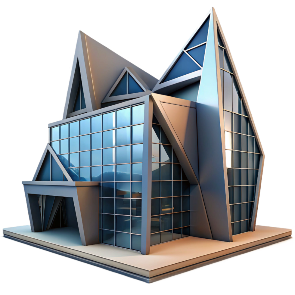 fascinating standout A decontructivist office building, sharp angles, distorted forms, dramatic lighting, png