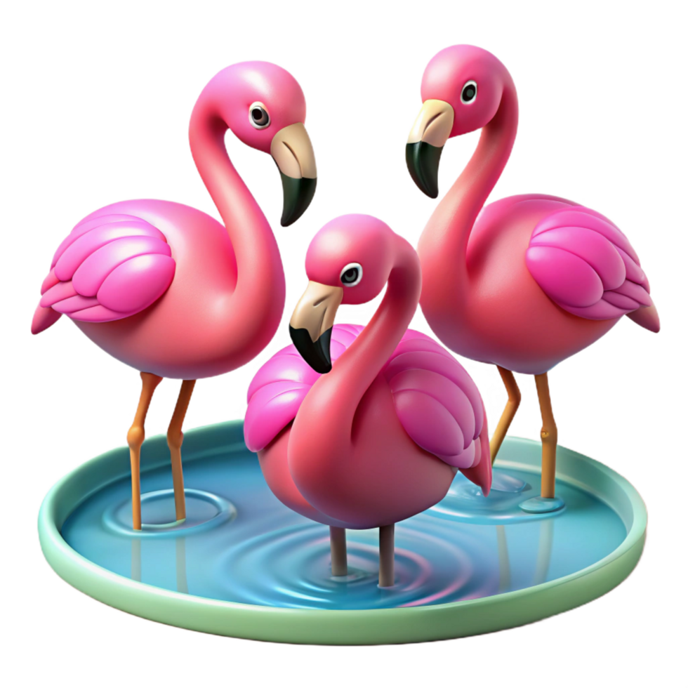 splendid distinctive A group of flamingos wading in a shallow lake, vibrant pink plumage, realistic style, soft, warm lighting png