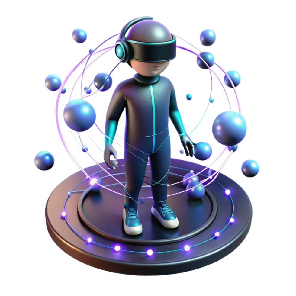 whimsical hypnotic A lone figure in a virtual reality environment, surrounded by glowing data streams, dark, moody lighting, surreal style elite png