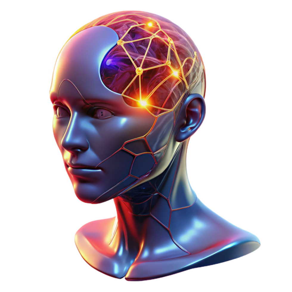 wonderful exceptional A transparent human head with visible neural networks firing, vibrant colors, dark lighting, scientific style png