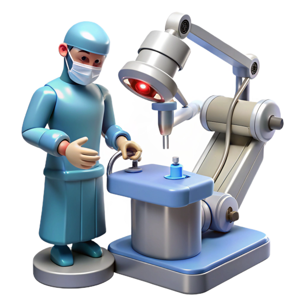 exquisite romantic victorian A robotic surgeon performing a delicate operation, precise instruments illuminated by surgical lights, medical illustration style elite png