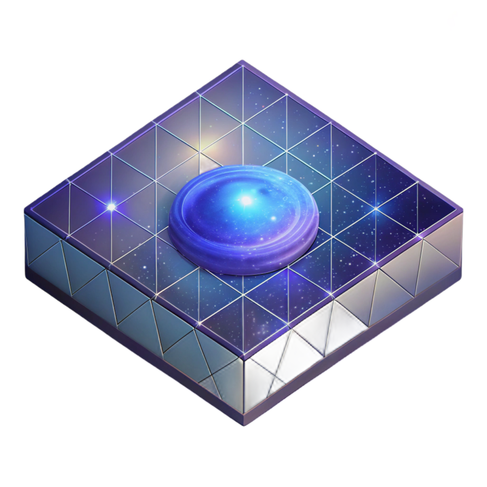 pristine distinctive A holographic projection of a galaxy map flickers in the control room of a spaceship, bathed in the cool blue light of the holographic display. Isometric style, low poly render png