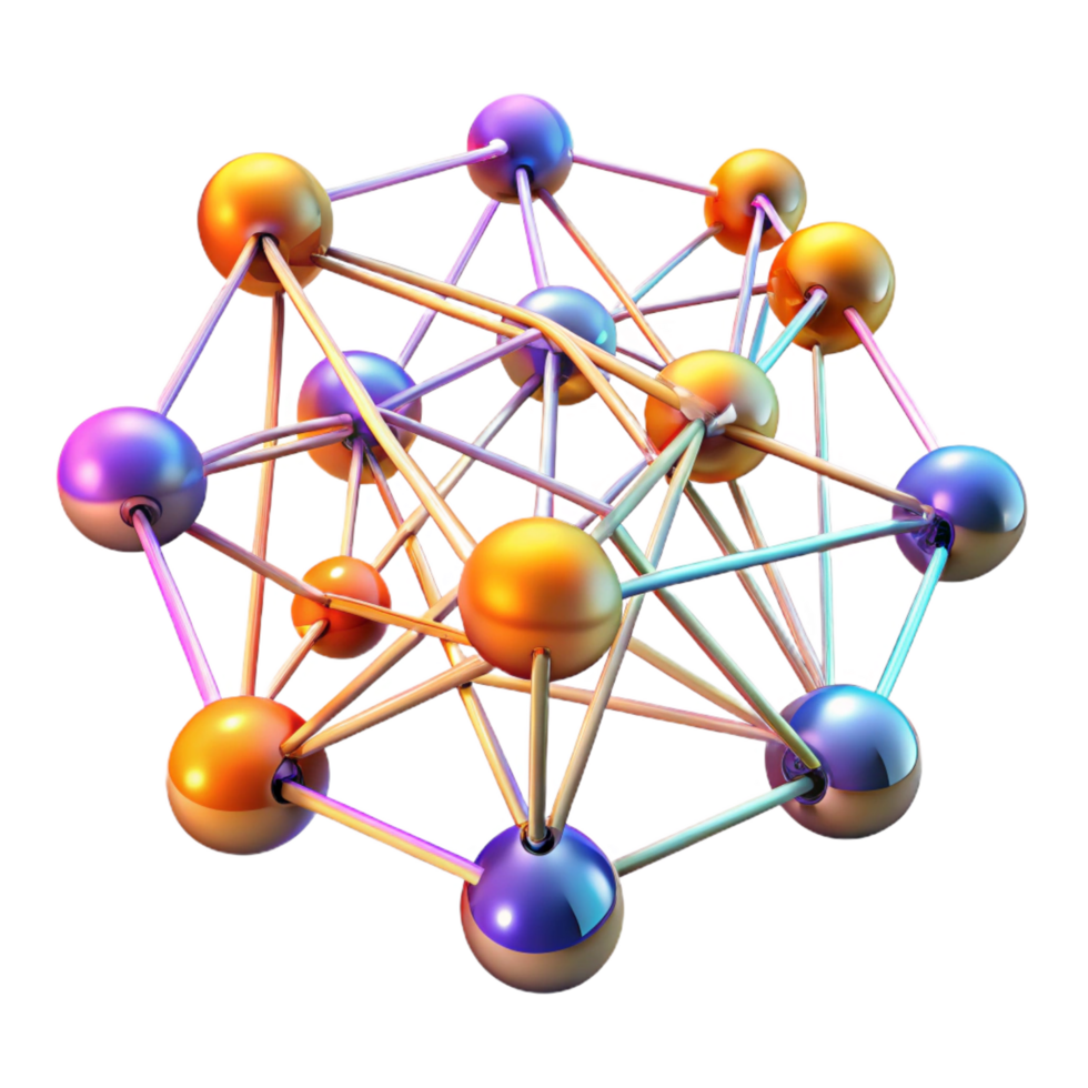 wonderful industrial A network of interconnected nodes pulsating with data, intricate lines of light connecting them, dynamic and colorful lighting, abstract data visualization style authentic png