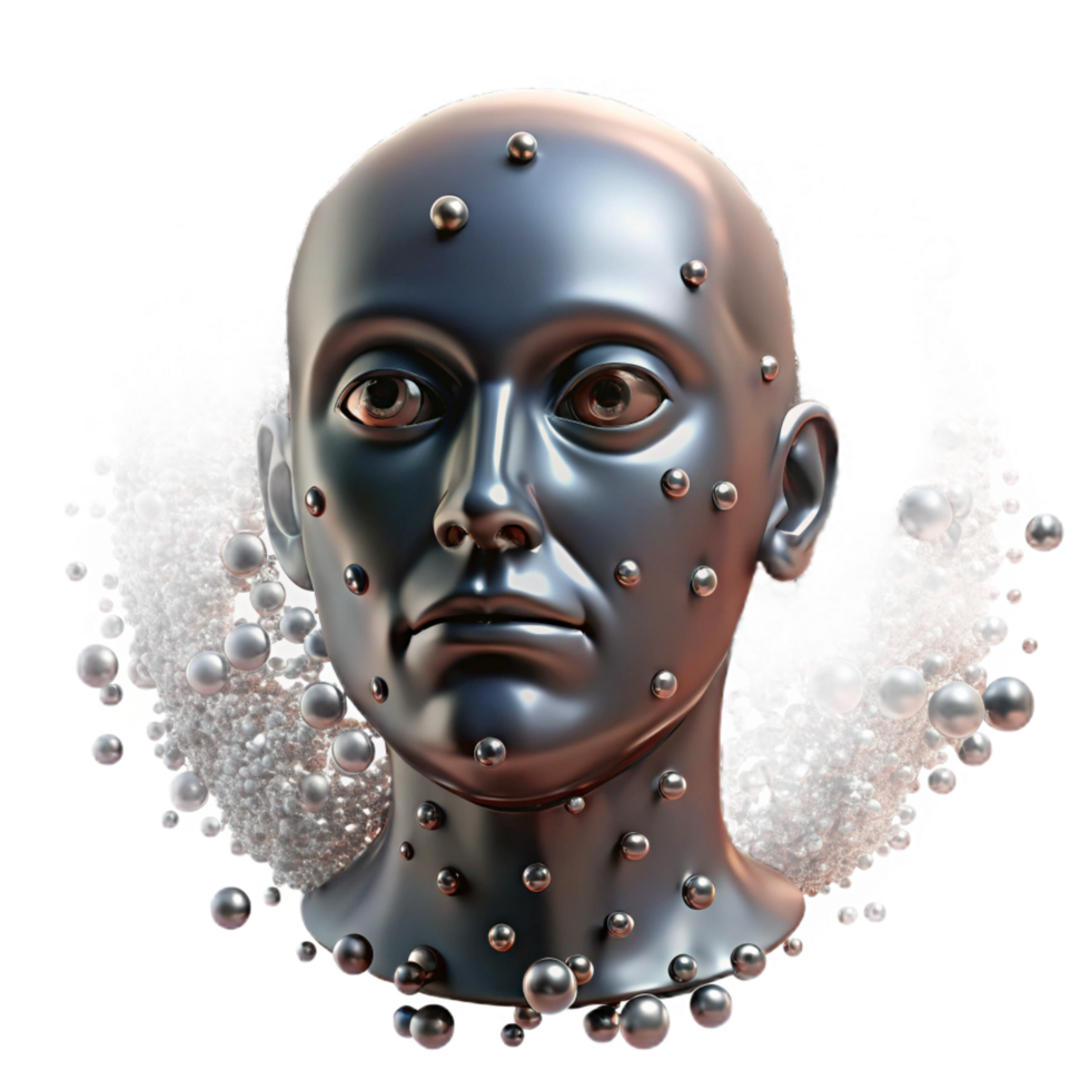 extraordinary standout A swarm of nanobots forming a human face, shimmering metallic particles, dynamic lighting, abstract style png