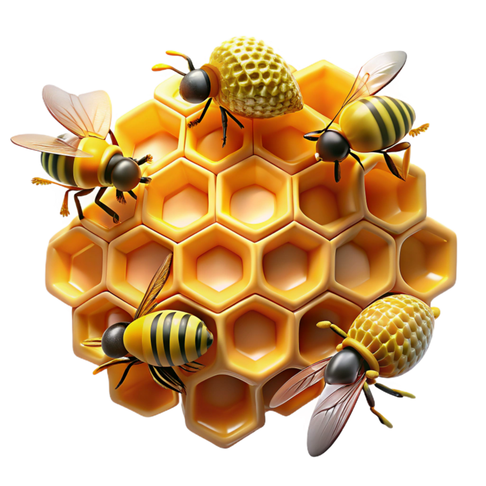 fascinating romantic modern A swarm of honeybees buzzing around a honeycomb, macro photography style, warm golden lighting, intricate details 4K png