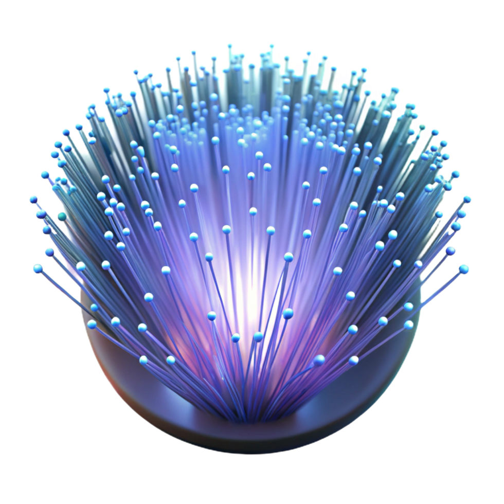 notable retro A field of interwoven, fiber optic strands, emitting a soft, glowing light, in a futuristic, technological style high quality png