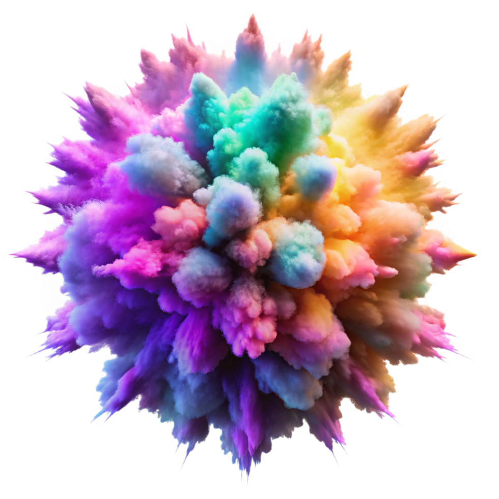 radiant unparalleled An explosion of colorful particles resembling powdered pigments, captured in mid air, illuminated by a cool, diffused light. Photorealistic style, high detail png