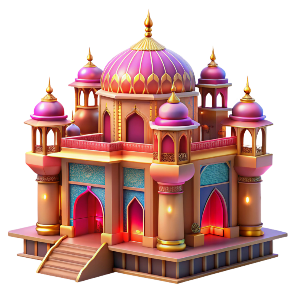 majestic mid century An elaborate Indian palace with intricate carvings and vibrant colors, bright festive lighting, Mughal style high quality png