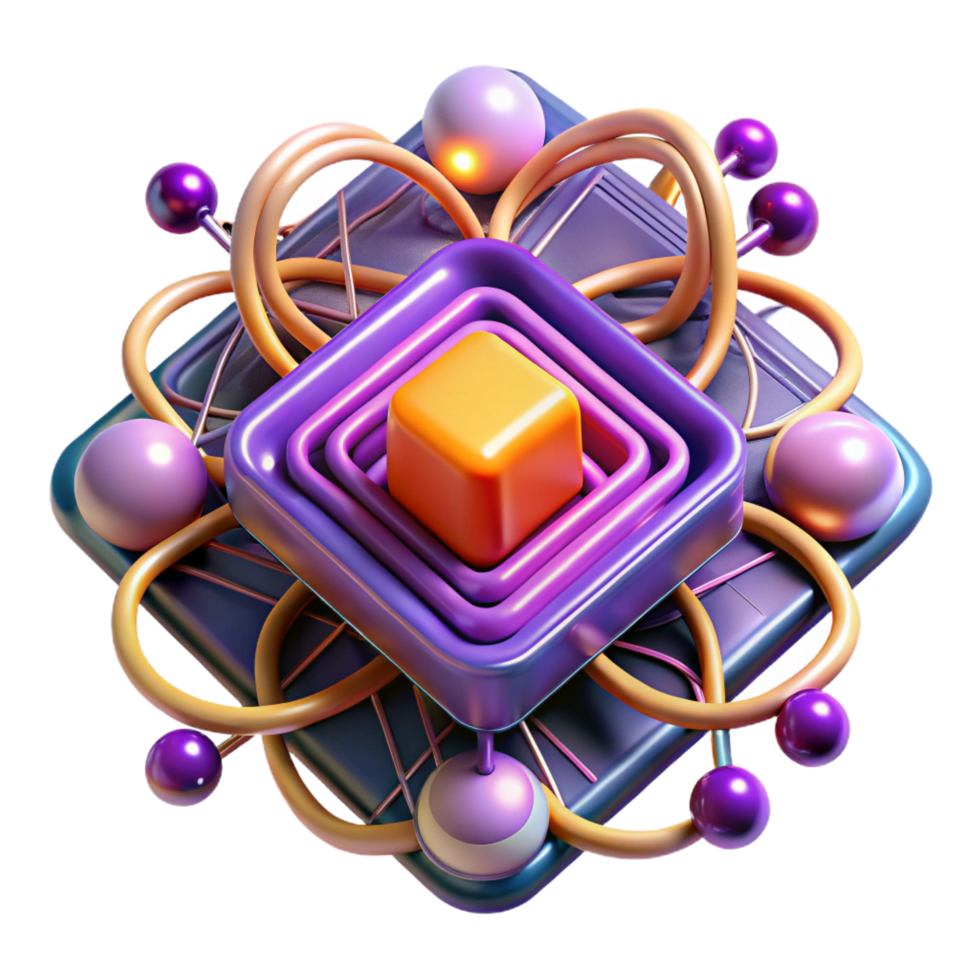 breathtaking traditional A quantum computer, glowing wires and nodes, complex patterns, vibrant purple and orange hues, abstract art style professional png