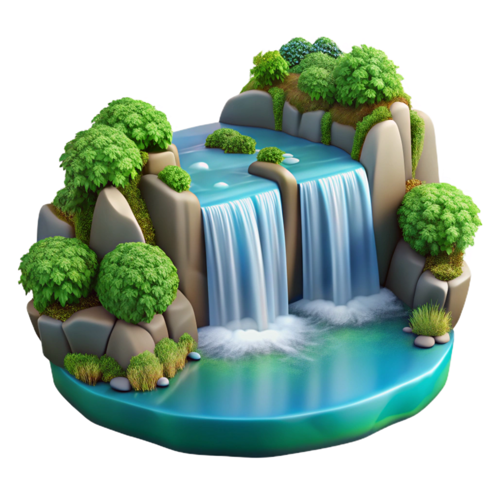 breathtaking gothic A cascading waterfall plunging into a crystal clear pool, surrounded by lush greenery, long exposure photography style original png