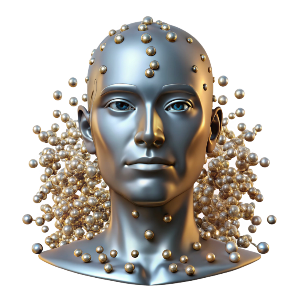 enchanting harmonious elegant A swarm of nanobots forming the shape of a human face, individual bots shimmering like glitter, bright and ethereal lighting, digital art style handcrafted png