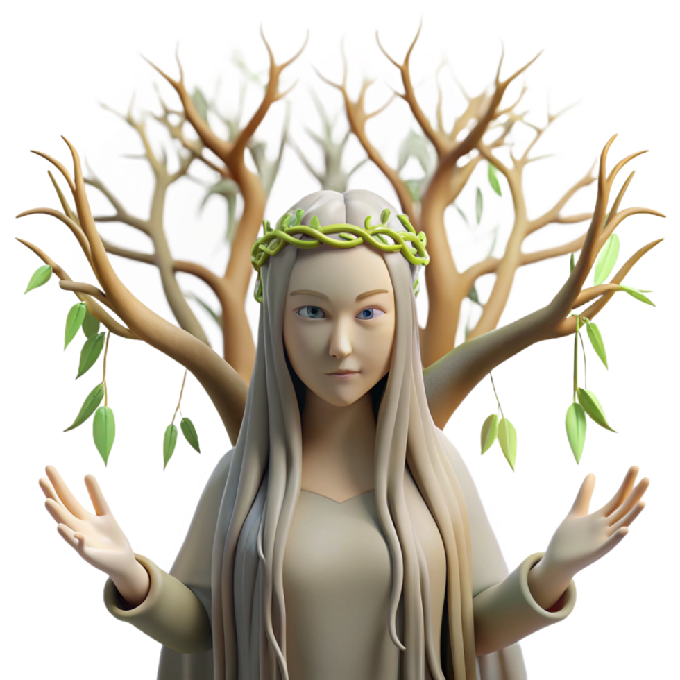 extraordinary melancholic organic A serene dryad emerging from a willow tree, dappled sunlight, soft focus, pre Raphaelite style handcrafted png