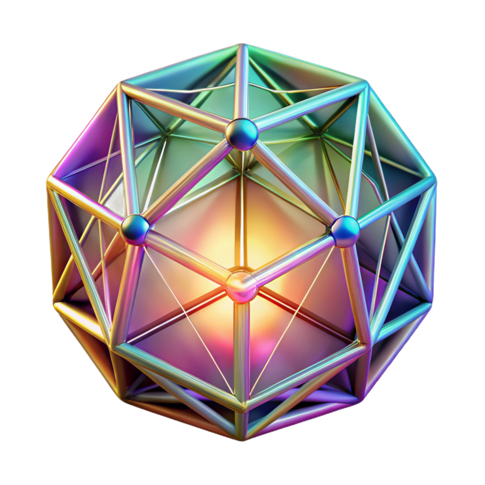 energetic immaculate A web of interconnected, crystalline structures, refracting light in a spectrum of colors, lit by a radiant, celestial light, in a geometric abstract style original png