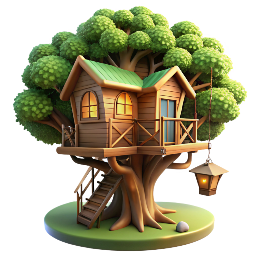 dynamic dazzling A treehouse built into a giant sequoia tree, dappled sunlight filtering through the leaves, fantasy art style refined png