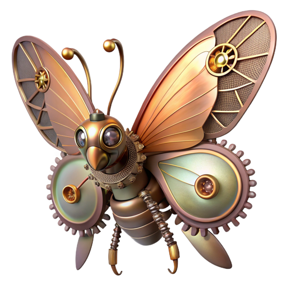 breathtaking artistic A steampunk insect, a mechanical butterfly with delicate clockwork wings, perched on a gear. Soft, diffused lighting. Fantasy art style 8K png