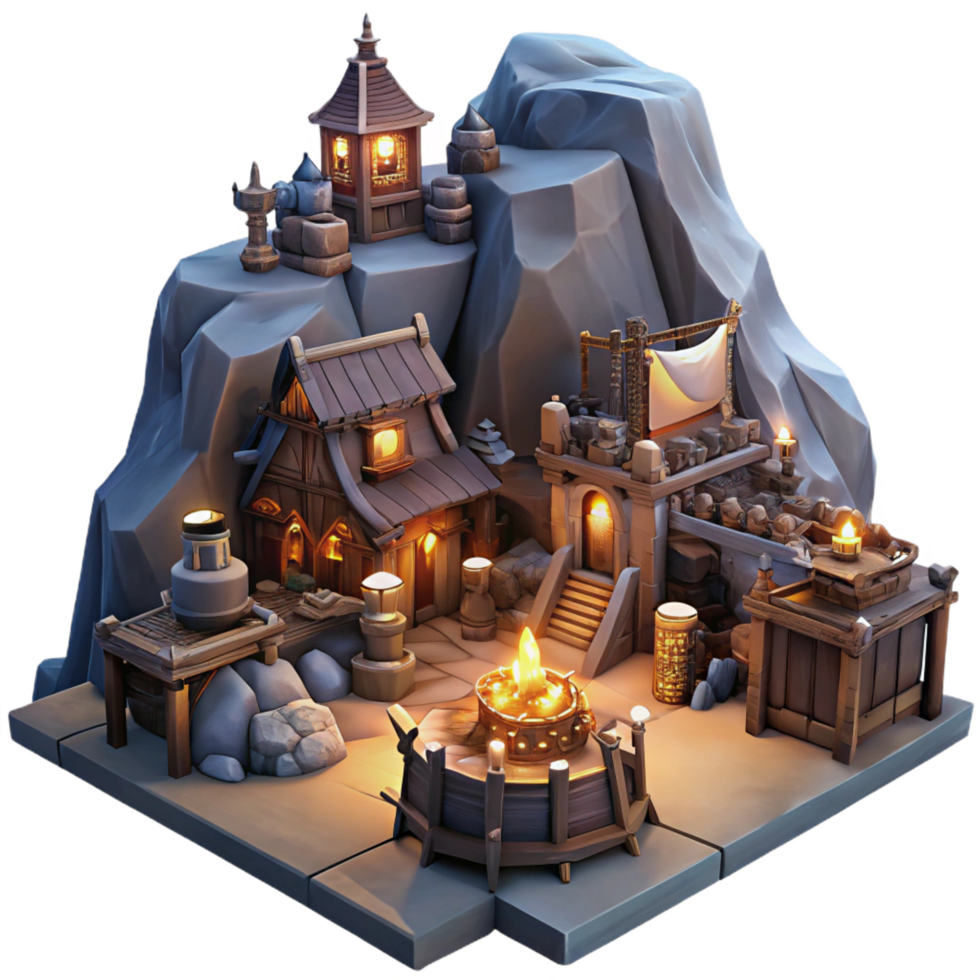 exceptional bohemian A bustling marketplace in a dwarven city carved into the side of a mountain, warm firelight and lantern light, in a detailed steampunk style detailed png