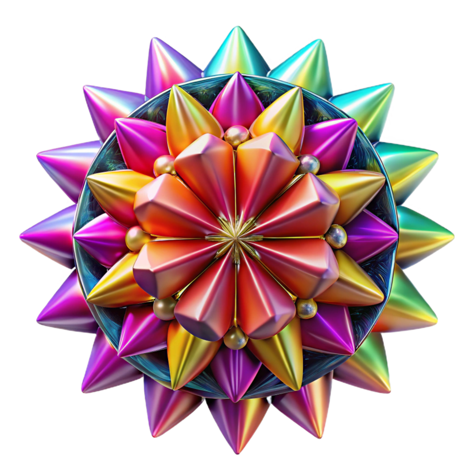 magnificent intense classic A kaleidoscope of vibrant colors and geometric shapes, radiating outwards from a central point. Psychedelic style, intense saturation ultra HD png
