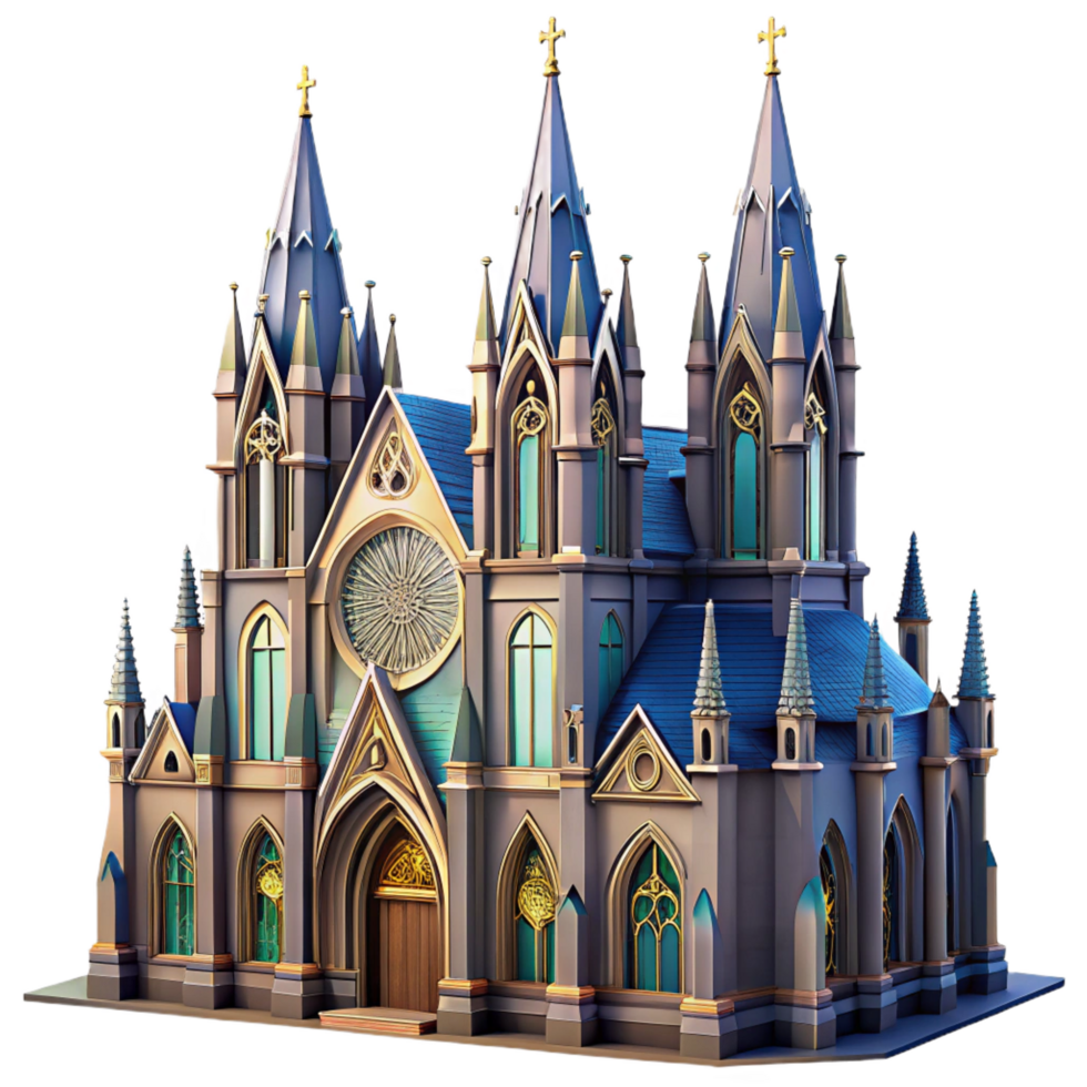 beautiful quintessential A towering Gothic cathedral with stained glass windows, dramatic lighting, intricate architectural details, soaring arches, sense of awe and reverence png