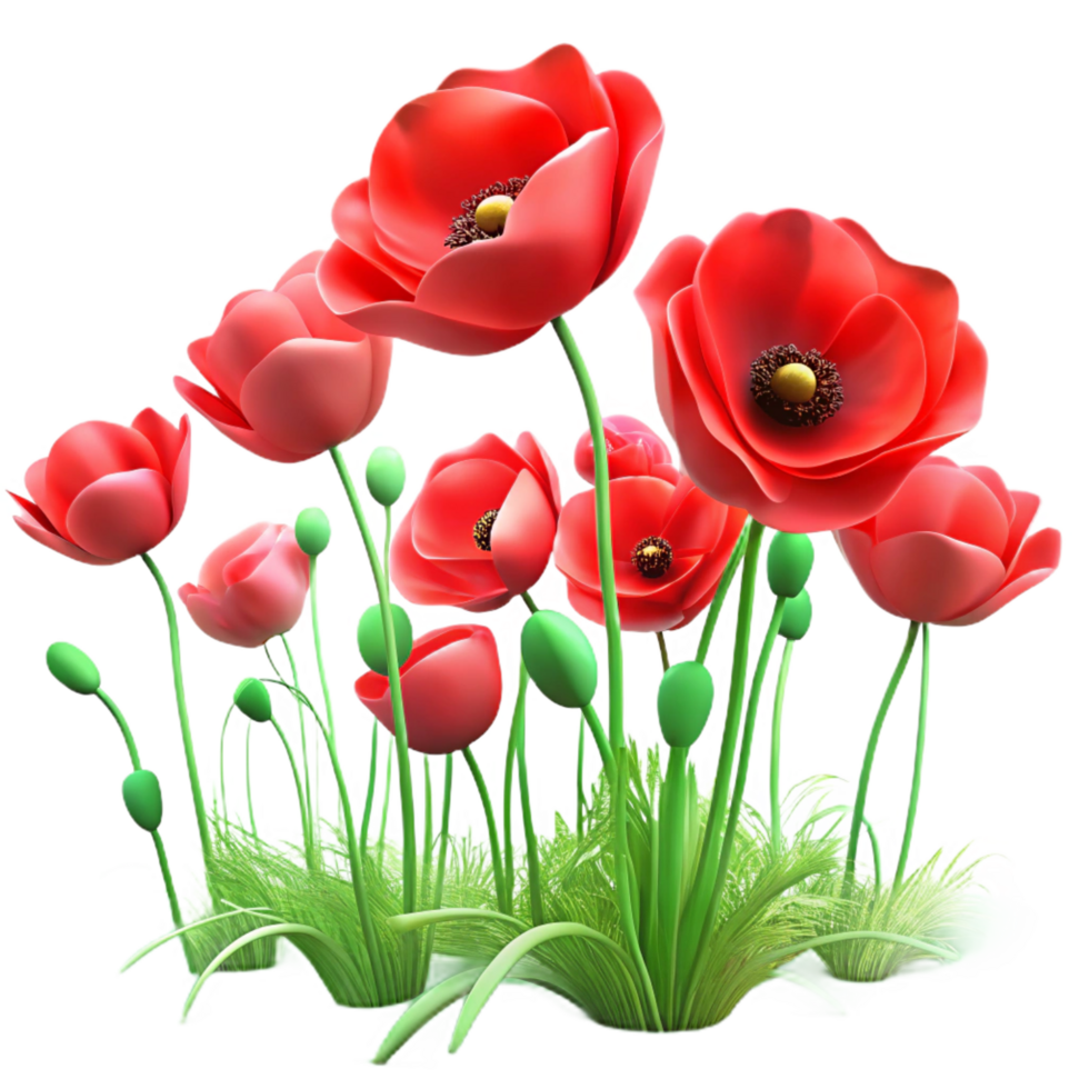 vibrant signature A field of blooming poppies in the wind, vibrant red and green, Impressionist style png