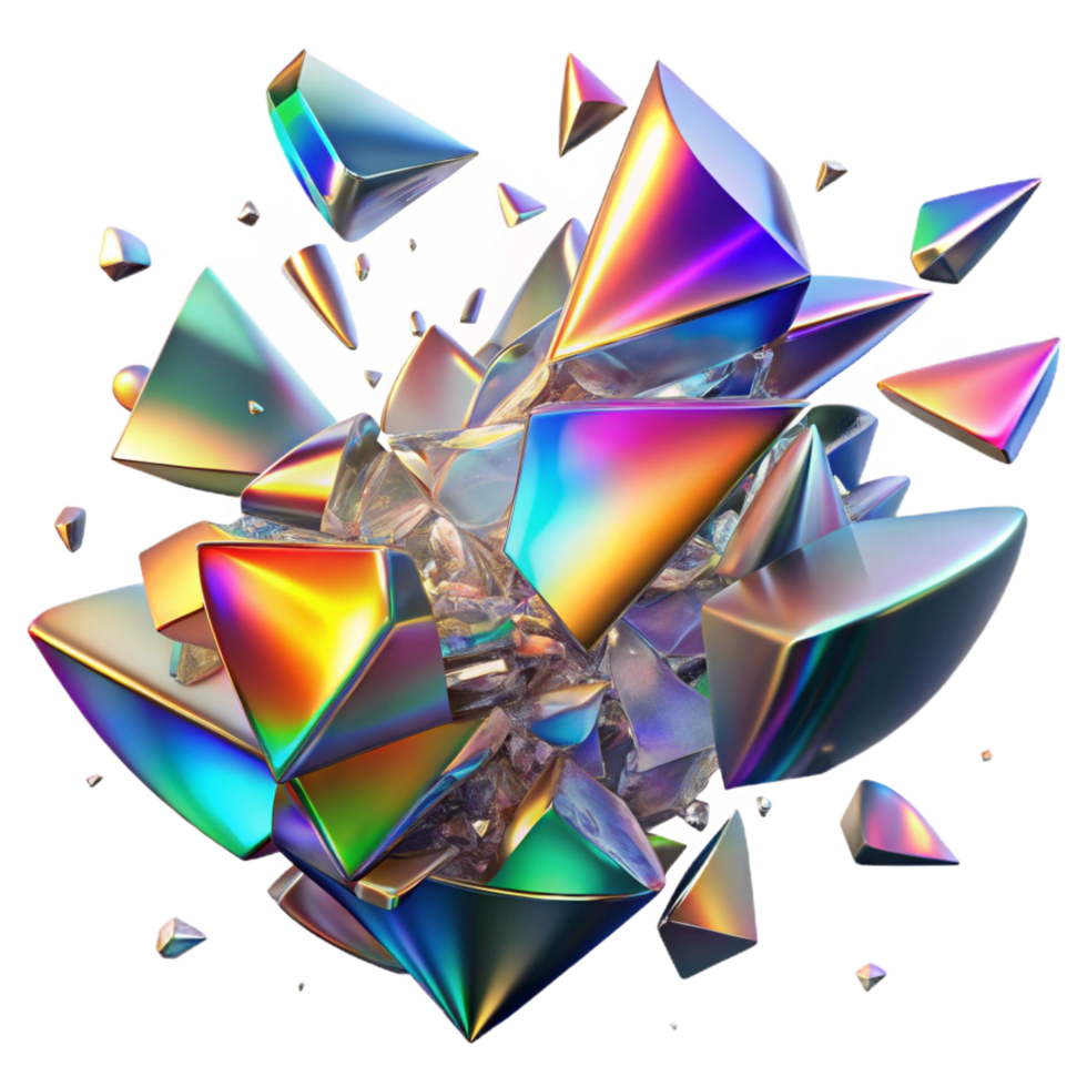captivating ethereal urban A chaotic explosion of shattered glass shards, reflecting a spectrum of rainbow colors, futuristic style 8K png