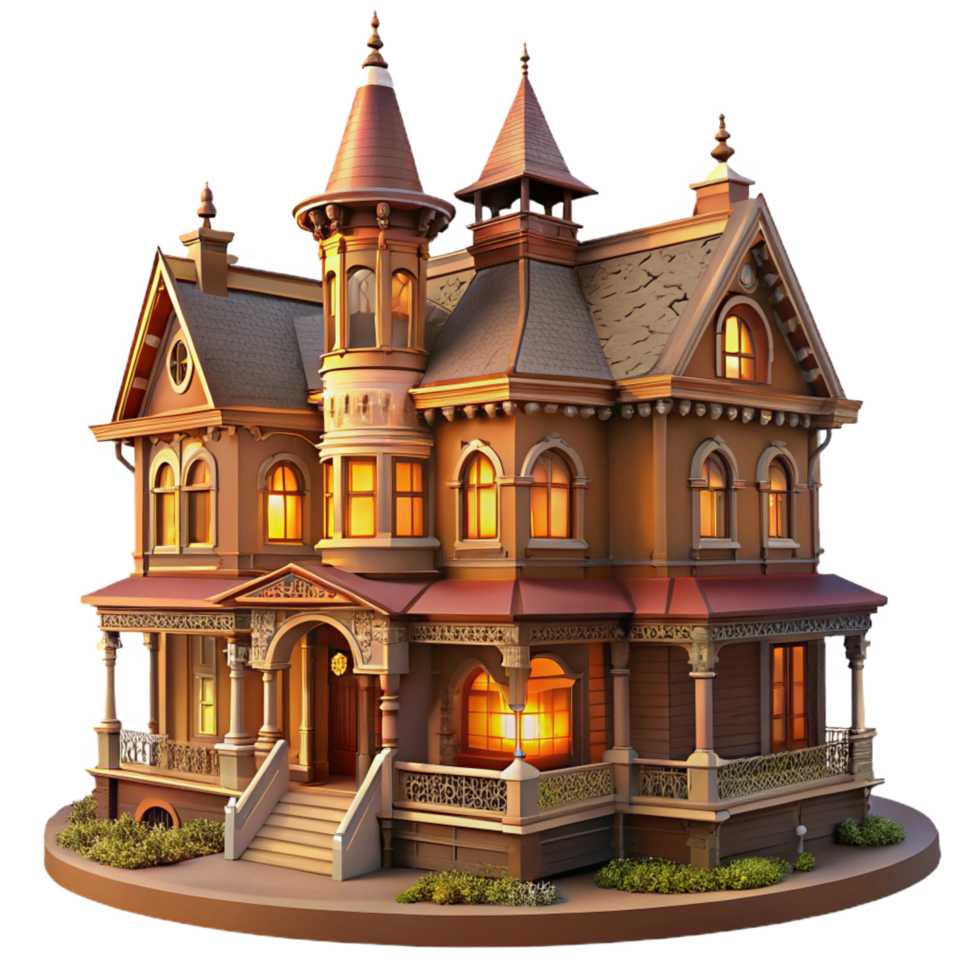 intense spectacular An ornate Victorian mansion, intricate carvings and stained glass, warm interior lighting, vintage photograph style original png