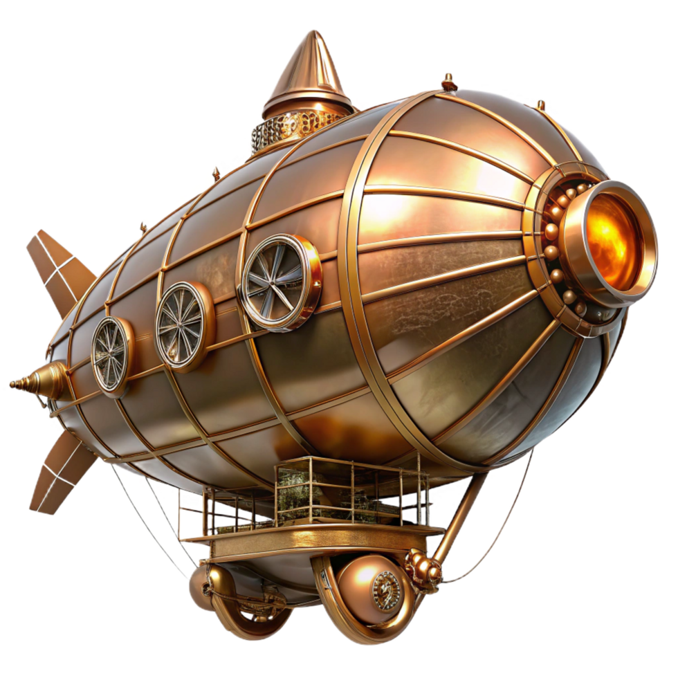 remarkable classic A majestic steampunk airship, copper and brass, intricate clockwork gears visible, bathed in the warm glow of sunset, highly detailed, cinematic lighting authentic png