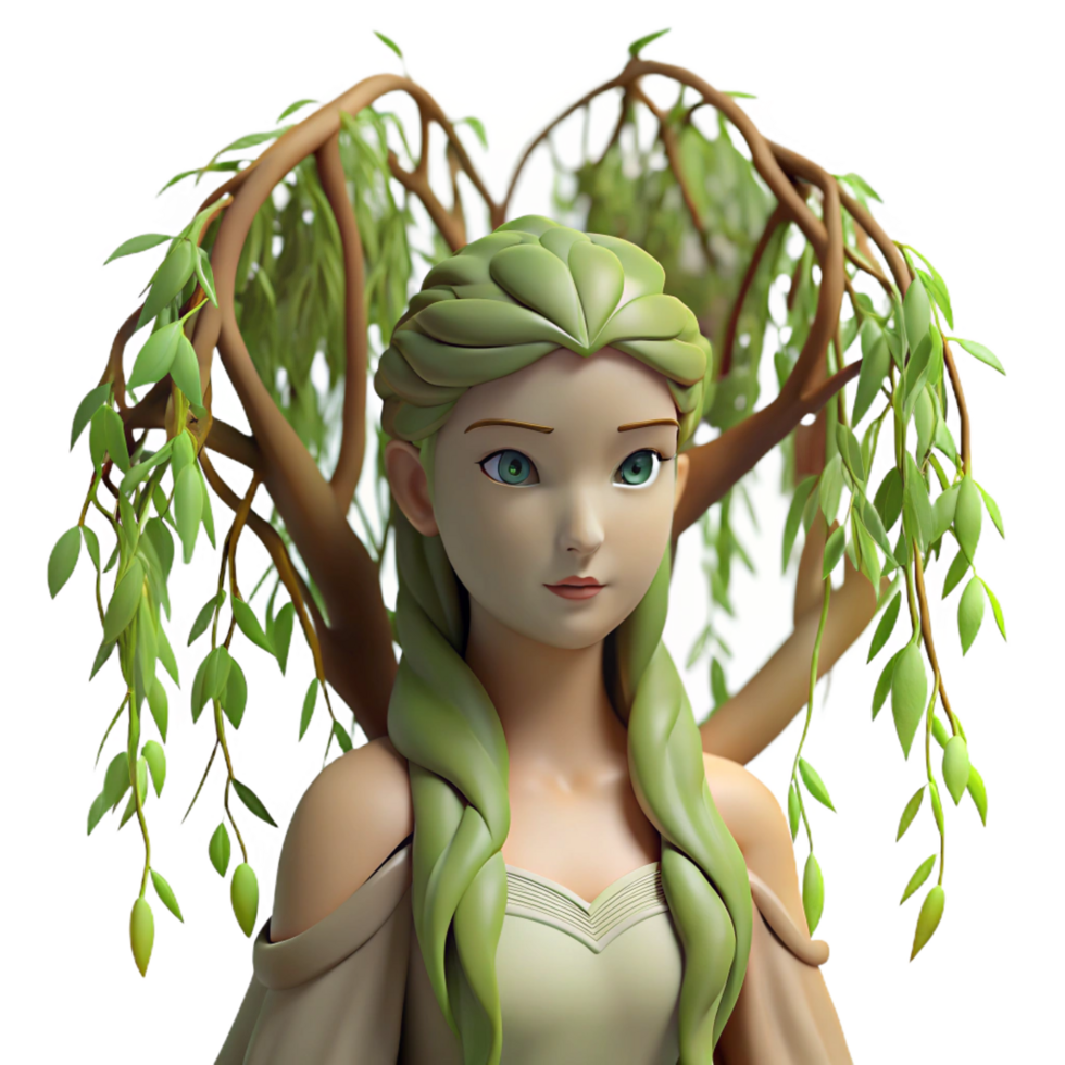 picturesque acclaimed A serene dryad emerging from a willow tree, dappled sunlight, soft focus, pre Raphaelite style png